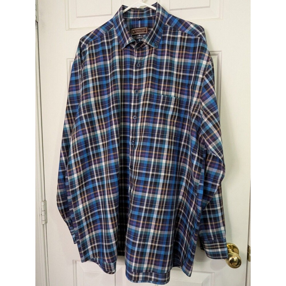 Patrick James-West Coast Classic L/S Dress Shirt Mens XXL 45/46 Navy Plaid